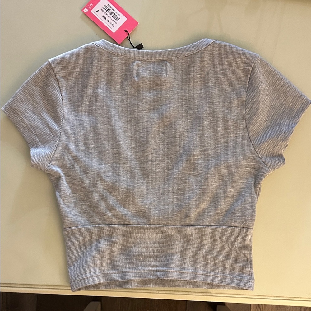 Deep V Crop Top-Gray-NWT - Picture 8 of 8